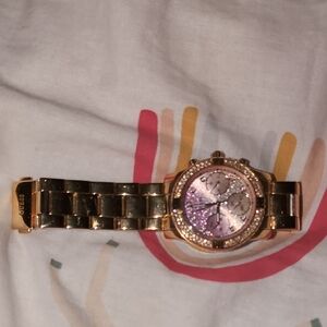 GUESS Rose Gold Bracelet Watch with Pink Sparkle Dial